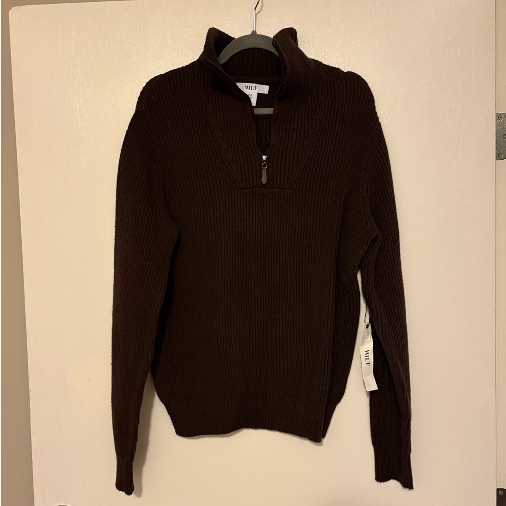 NWT WILT Men's Half-Zip Ribbed Sweater — Brown